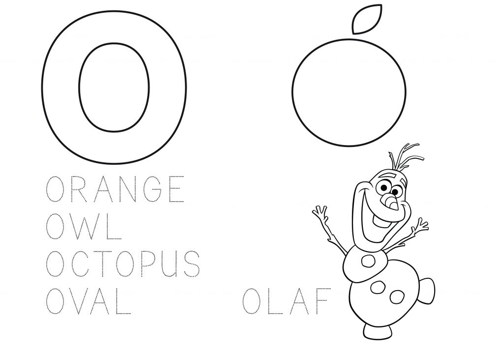 learn the alphabet coloring page letter o with frozens olaf